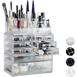 Relaxdays 1 x Make Up Organizer mit Schubladen, stapelbarer Schmuckkasten für Make Up, Acryl Schminkaufbewahrung, transparent 1 Transparent 1 Stück