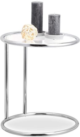 Relaxdays, Silber runder Beistelltisch, Metallgestell, Glasplatte, Wohnzimmertisch, Deko, Designer Tisch, HxD 53 x 45 cm, Standard