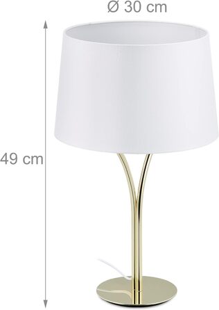 Relaxdays Tischlampe Vintage, mit Stoffschirm & Metallfuß, HxD: 49x30 cm, Nachttischlampe, E27, Schlafzimmer, weiß/gold