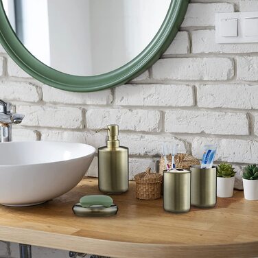 Relaxdays Badezimmer Set, 5-teilig, Badaccessoires Edelstahl gebürstet, komplette Badezimmerausstattung, modern, Gold, 100388