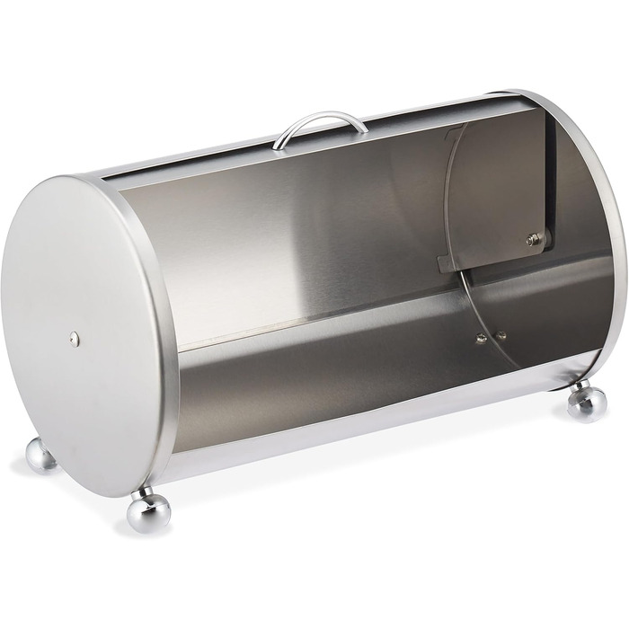 Relaxdays Brotkasten Edelstahl, runde Brotaufbewahrungsbox, 21x36,5x20 cm, Silber