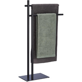 Relaxdays Handtuchhalter stehend, 2 Arme, HBT: 87,5x51x20 cm, Stahl, Kleiderablage Bad, schwarz