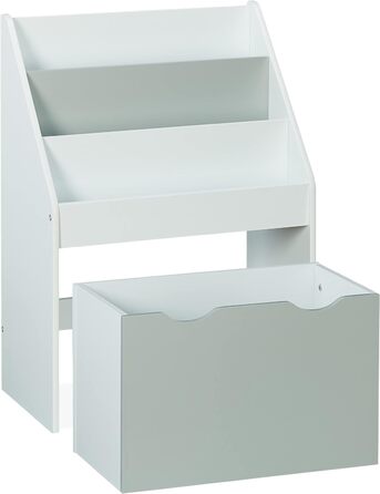 Relaxdays Kinderregal mit 3 Ablagefächern, Kiste mit Rollen, HBT: 70 x 50,5 x 28 cm, schmales Spielzeugregal, weiß/grau
