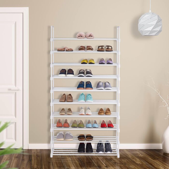 Relaxdays Schuhregal, 10 Ebenen, modular, 175,5x93x30,5cm, Metall, weiß