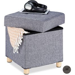 Relaxdays Sitzhocker mit Stauraum, gepolstert, gesteppt, Stoffbezug, 40x38x38 cm, Dunkelgrau