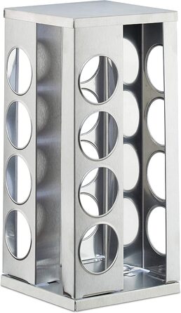 Relaxdays Gewürzkarussell mit 16 Gewürzdosen, 360° drehbar, durchsichtige Gewürzgläser zum Streuen, Edelstahl, Silber, Kunsts