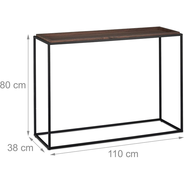 Relaxdays Konsolentisch, 80x110x38 cm, Industrial, Flur & Wohnzimmer, Metall & MDF, braun/schwarz