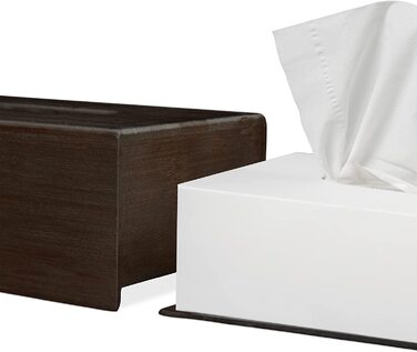 Relaxdays 2 x Kosmetiktuchbox nachfüllbar, Taschen- & Kosmetiktücher, Bambus Tücherbox, HBT: 9 x 27,5 x 15,5 cm, Dunkelbraun
