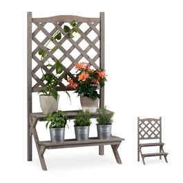 Relaxdays Blumentreppe mit Rankgitter grau