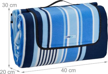 Relaxdays XXL Picknickdecke, 200x300 cm, wasserdichte Unterseite, Tragegriff, Fleece Isolierdecke, gestreift, blau-weiß