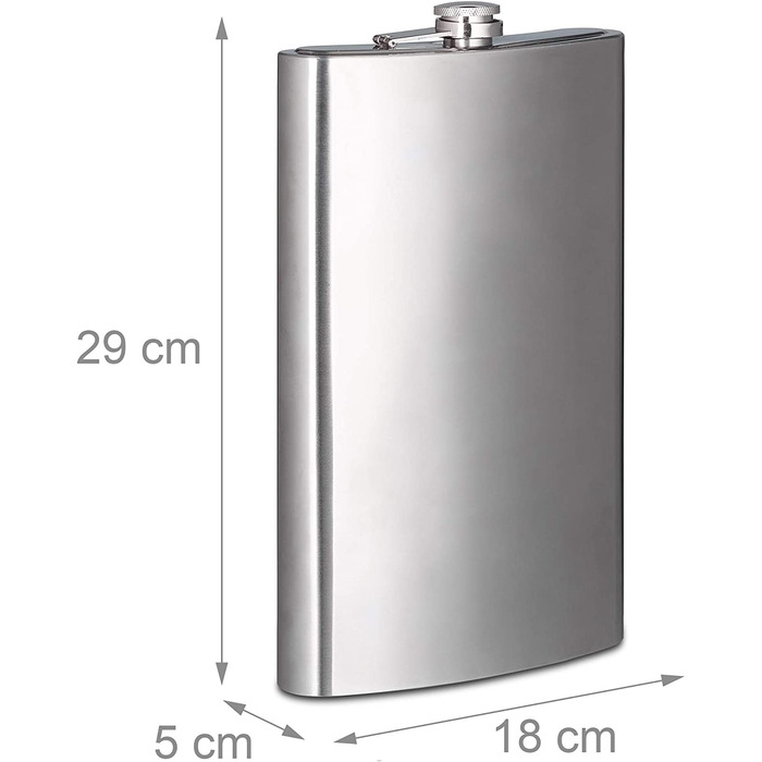 Relaxdays Flachmann XXL aus Edelstahl, Riesen Flachmann mit 1,8l Fassungsvolumen, klassisches Flachmann-Design, silber