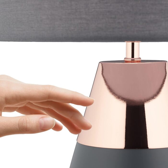 Relaxdays Nachttischlampe Touch dimmbar, 3 Stufen, E14, HxD: 48,5 x 28 cm, modern, Touch Lampe mit Schirm, (Grau/Kupfer)