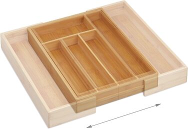 Relaxdays Besteckkasten, ausziehbar, Bambus, 6,5x38x35,5 cm, Natur