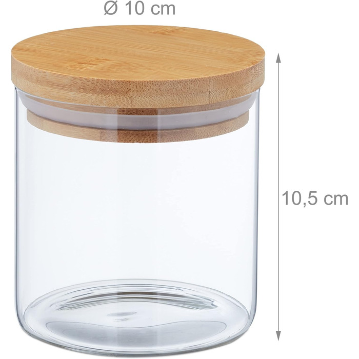 Relaxdays Bambusdeckel Vorratsgläser, 3er Set, 500 ml, luftdicht, transparent/natur
