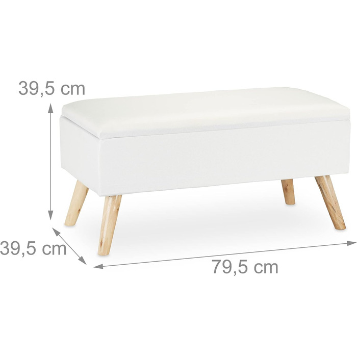Relaxdays Sitzbank mit Stauraum, gepolstert, Holzbeine, Stoffbezug, 39,5x79,5x39,5 cm, Polyester