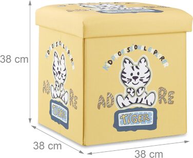 Relaxdays Sitzhocker für Kinder, faltbar, mit Stauraum, Aufbewahrungsbox mit Deckel, HxBxT 38 x 38 x 38 cm, (Tiger)
