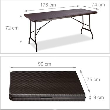 Relaxdays Gartentisch klappbar BASTIAN, groß, Tragegriff, stabiler Campingtisch, H x B x T: 72 x 178 x 74 cm, (Braun)