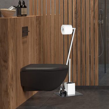 Relaxdays WC Garnitur GLASS H x B x T: 77 x 25 x 25 cm Toilettenpapierhalter aus Glas und Metall in Edelstahl-Optik mit Klobürste als Klopapierhalter freistehend WC Bürstengarnitur, silber-schwarz