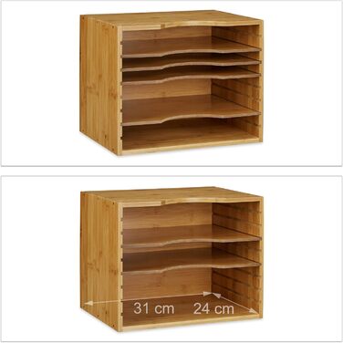 Relaxdays Briefablage aus Bambus HBT: ca. 26 x 33 x 24,5 cm Ablagesystem für den Schreibtisch Dokumentenablage mit 4 variablen Einlegeböden Papierablage aus Holz für Briefe und Unterlagen, natur