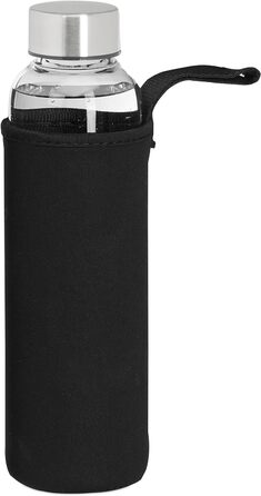 Relaxdays Trinkflasche, 2er Set, 500 ml, auslaufsicher, Glasflasche mit Hülle, HxD: ca. 23,5x6,5 cm, transparent/schwarz
