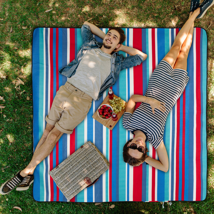 Relaxdays Picknickdecke 200x200cm blau gestreift