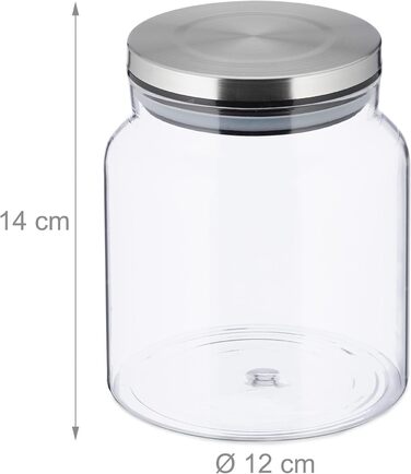 Relaxdays Vorratsgläser, 3er Set, 1100 ml, luftdicht, transparent/silber