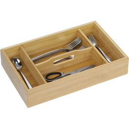 Relaxdays Bambus Besteckkasten, 4 Fächer, robuster Organizer, HxBxT: ca. 7x37x23 cm, Tragegriff (max. 50 Zeichen)