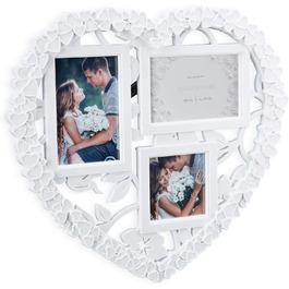 Relaxdays XL Herz Bilderrahmen Collage, weiß, 10x10/10x15, Hochzeit, Paare