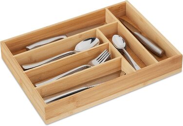Relaxdays Besteckkasten, Schubladeneinsatz mit 6 Fächern, für Küchenbesteck, Bambus, HxBxT 5 x 25,5 x 35,5 cm, natur (Bundle mit Besteckkasten mit 4 Fächern)