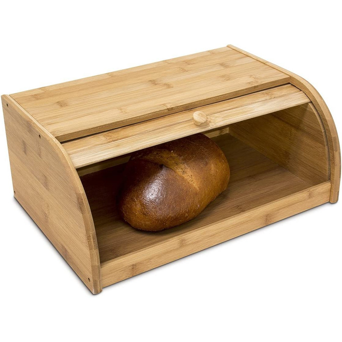 Relaxdays Brotkasten Bambus HBT: 16,5 x 40 x 27,5 cm Rollbrotkasten für aromadichte Brot Aufbewahrung Brotkiste mit Rolldecke