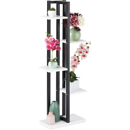Relaxdays Pflanzenregal, Blumentreppe 5 Ablagen, 117x43x22 cm, Stahl/MDF, innen, Schwarz-weiß