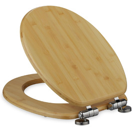 Relaxdays Toilettendeckel mit Absenkautomatik & Quick Release, 37,5 x 43,5 cm, Bambus, Montage von Oben, oval, Natur