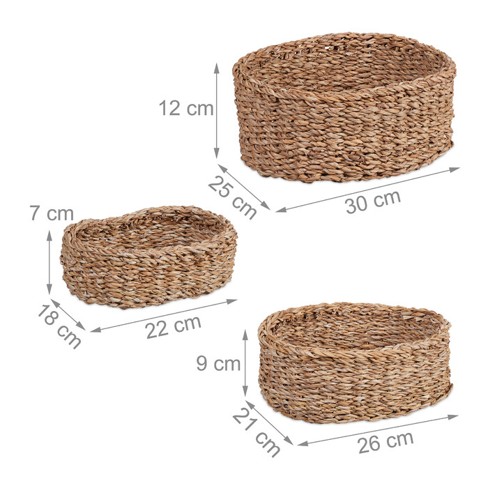 Relaxdays 3-tlg. Aufbewahrungskorb Set aus Seegras