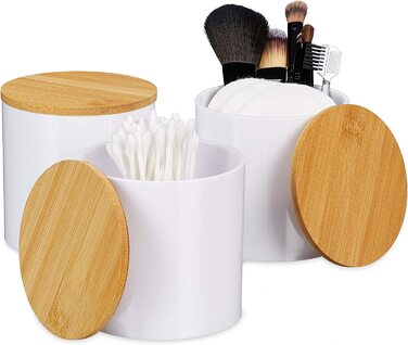 Relaxdays Acryl Organizer, 3er Set, Wattestäbchen Aufbewahrung, mit Deckel