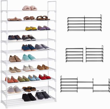 Relaxdays Schuhregal, 10 Ebenen, modular, 175,5x93x30,5cm, Metall, weiß