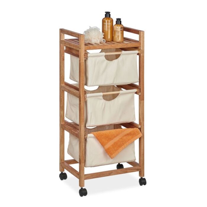 Relaxdays Badregal mit 3 Wäschekörben beige