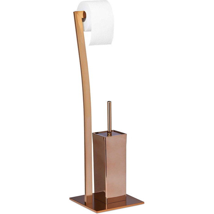 Relaxdays Stand WC Garnitur WIMEDO eckig HBT: 71 x 20 x 20 cm Toilettenbürstenhalter aus Edelstahl mit Lackierung Toilettenpapierhalter und Klorollenhalter als freistehende WC Bürstengarnitur, kupfer