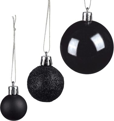 Relaxdays Weihnachtskugeln, 100er Set, Weihnachtsdeko, matt, glänzend, glitzernd, Christbaumkugel ∅ 3, 4 & 6 cm, schwarz