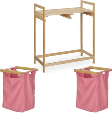 Relaxdays Wäschekorb Bambus, 2 Fächer, ausziehbar, 60L, Natur