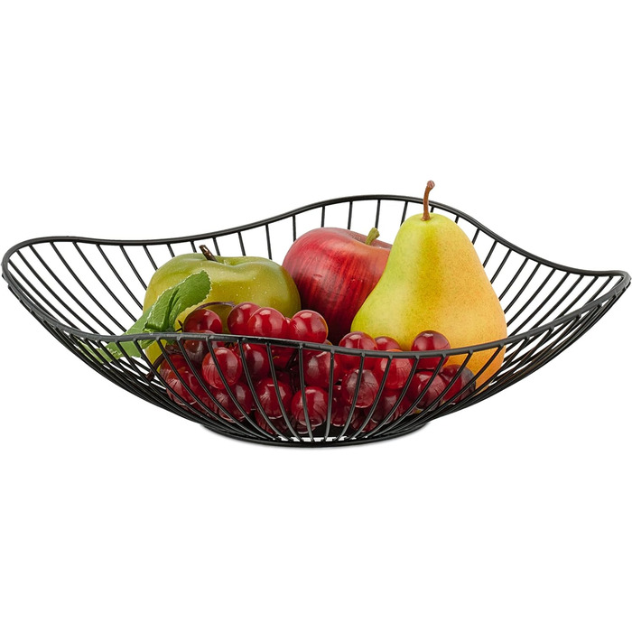 Relaxdays Metall-Obstkorb, flach, 7,5 x 27 cm, Drahtkorb, modern, schwarz