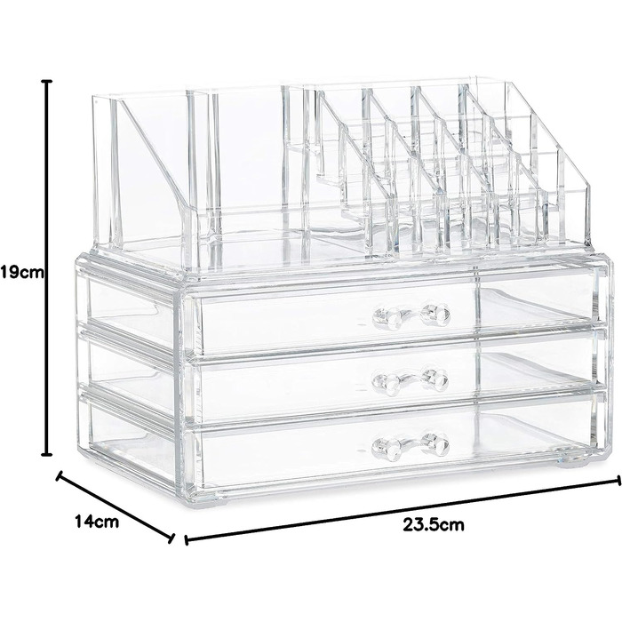 Relaxdays Make Up Organizer klein, 2-teilige Schminkaufbewahrung mit Schubladen, stapelbares Kosmetikregal,  1 Stück (Transparent)