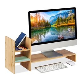 Relaxdays Bambus Monitorständer mit Fächern