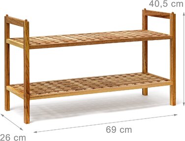 Relaxdays Schuhregal Walnuss stapelbar H x B x T: 40,5 x 69 x 26 cm Schuhablage mit 2 Ablagen für ca. 6 Paar Schuhe Holz Schu