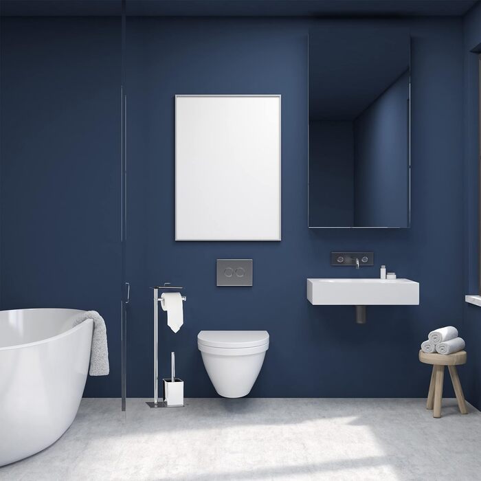 Relaxdays, Toilettenbürste u. Bürstenhalter, HxBxT 66 x 20 x 13 cm, schwarz-Silber WC Garnitur mit Toilettenpapierhalter, 13,5 x 20 x 66,5 cm