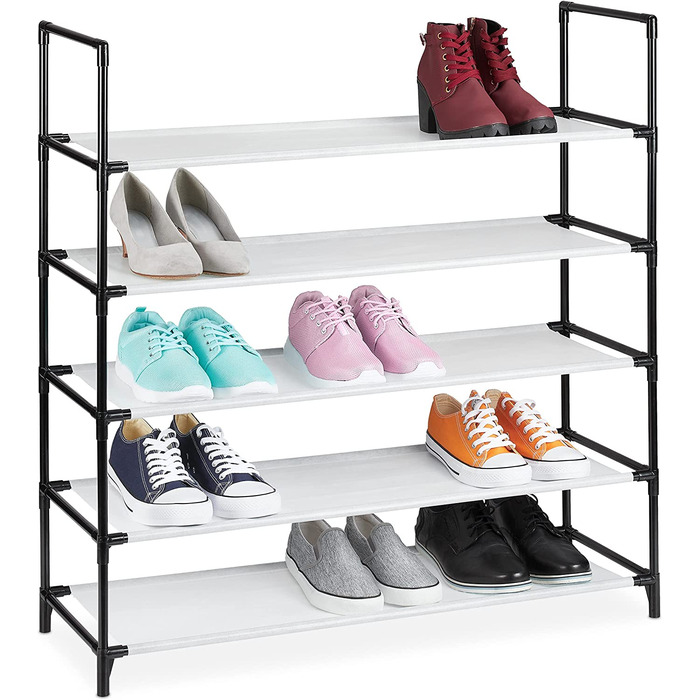 Relaxdays XL Schuhregal Stecksystem, 5 Ebenen, für 20 Paar Schuhe, Stoff Schuhständer, HxBxT: 90,5 x 87,5 x 30 cm, (Weiß)