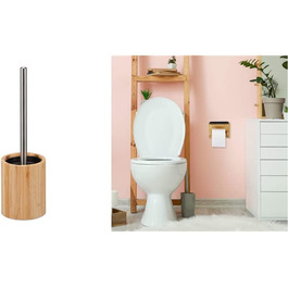 Relaxdays Silikon Toilettenbürste, antibakteriell, Klobürste mit Wechselbürstenkopf, Bambus Bürstenhalter, natur/silber, 1 Stück (Bundle mit Toilettenpapierhalter)
