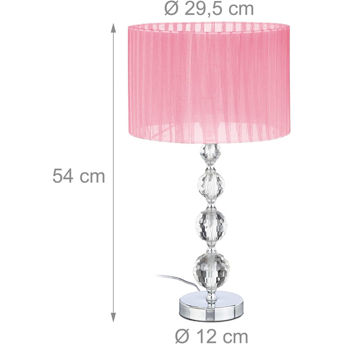 Relaxdays Tischlampe, Nachttischlampe im Kristalldesign, HxD: 54 x 29,5 cm, E27 Fassung, Tischleuchte mit Schirm, rosa