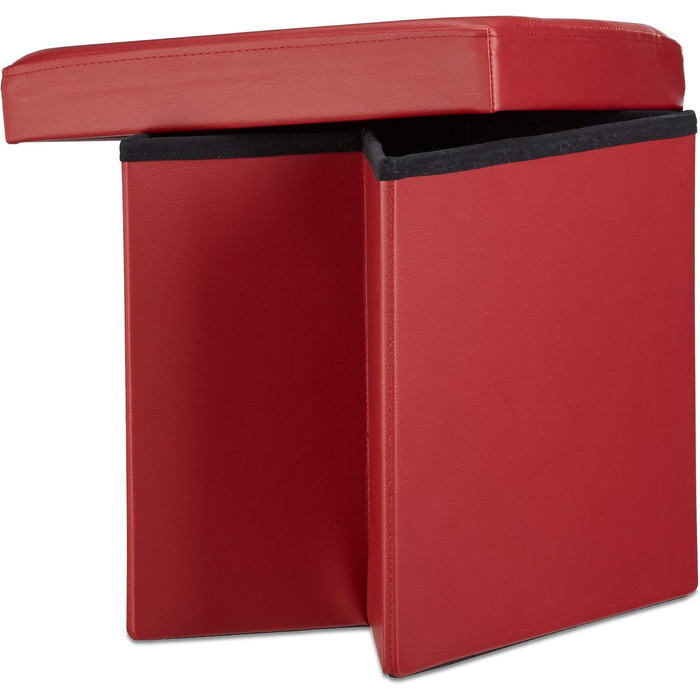 Relaxdays Sitzhocker, Leder, 38x38x38 cm, Dunkelrot