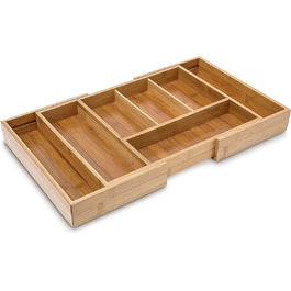 Relaxdays Besteckkasten ausziehbar HBT: 5 x 48,5 x 28 cm Besteckeinsatz aus Bambus mit 5 bis 7 Fächern als Küchenorganizer un