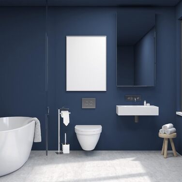 Relaxdays, Toilettenbürste u. Bürstenhalter, HxBxT 66 x 20 x 13 cm, schwarz-Silber WC Garnitur mit Toilettenpapierhalter, 13,5 x 20 x 66,5 cm